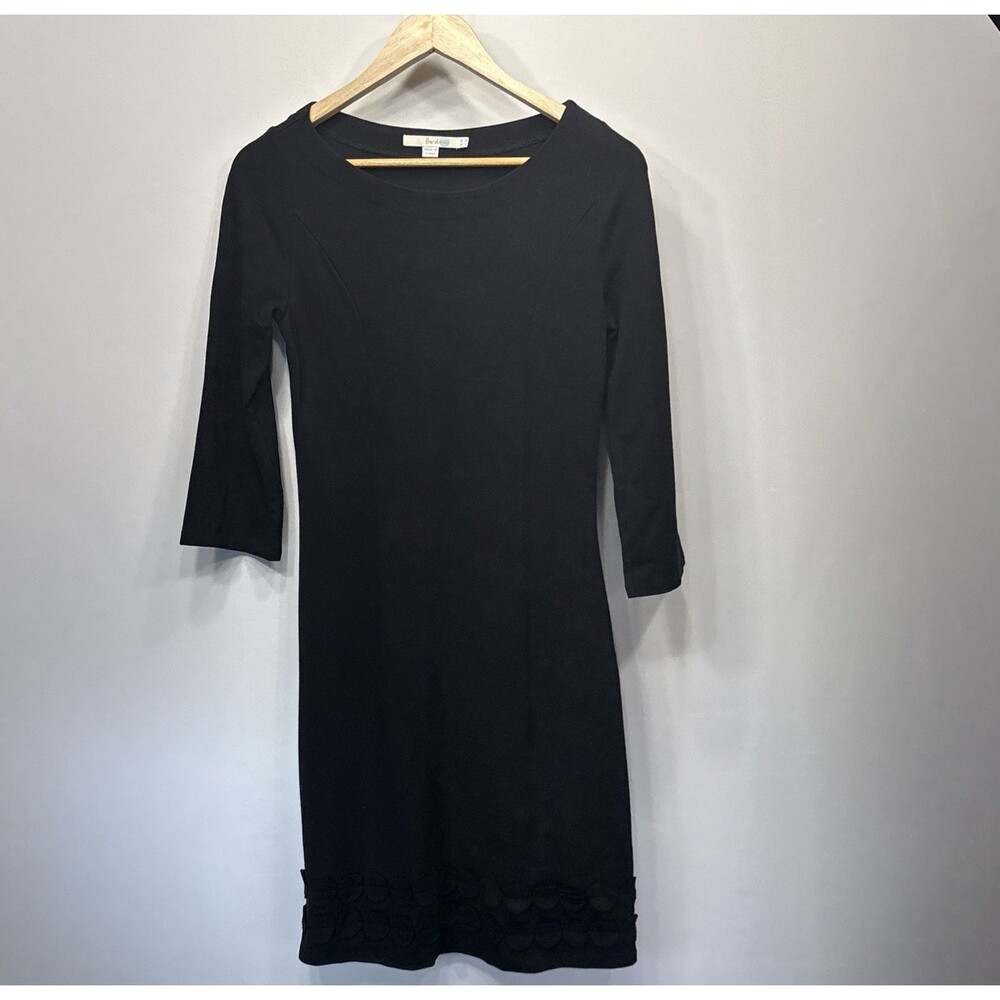 Boden Black Knit Sheath Dress 4 Circle Applique Hem 3/4 Slv Career Ponte WH280